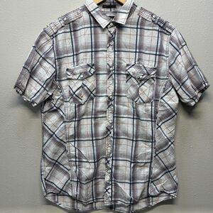 Y2K Helix Pearl Snap Athletic Fit Short Sleeve Button Up Men's Sz L